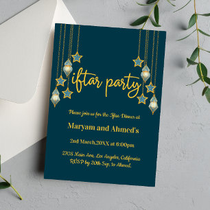 Invitation Elégante Turquoise Blue et Gold Iftar Party
