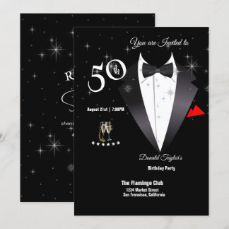 Invitation Elégante Tuxedo 50e anniversaire de fête Invitatio