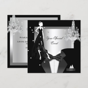 Invitation Élégante Tuxedo Gown Silver White Black Party