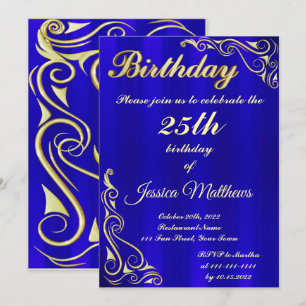 Invitation Elégante Typographie Bleue et Or Personnalisée Ann