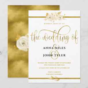 Invitation Élégante typographie florale Mariage Gold Foil