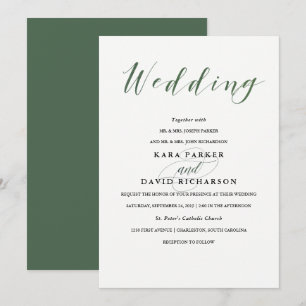 Invitation Élégante typographie   Mariage vert profond