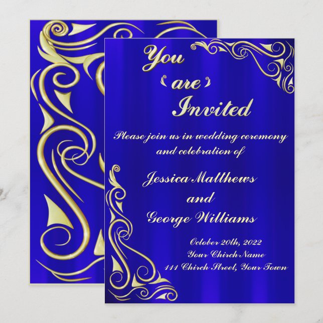 Invitation Élégante Typographie Regal Golden Flourdissante (Devant / Derrière)