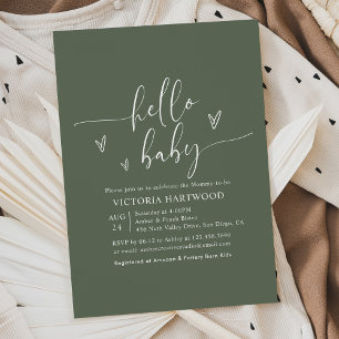 Invitation Élégante typographie Sage Baby shower vert