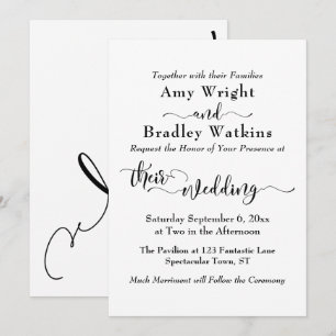 Invitation Élégante typographie subtile, noir sur Mariage bla