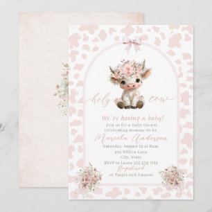 Invitation Élégante vache aquarelle sacrée des Highlands Bab