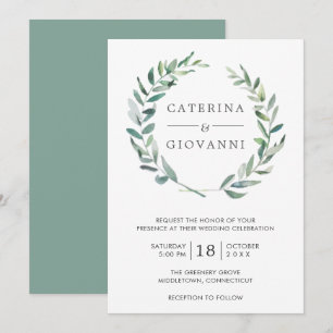 Invitation Elégante verdure Aquarelle Wreath Mariage rustique