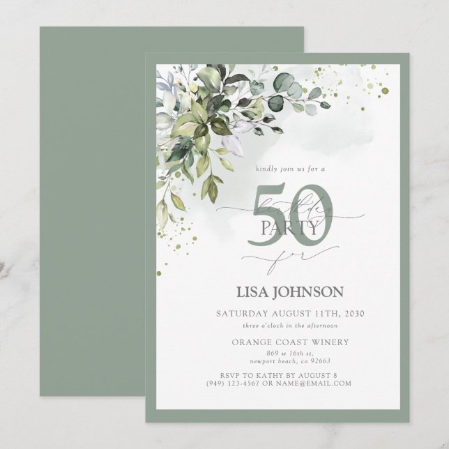 Invitation Elégante verdure botanique Floral 50e anniversaire (Devant / Derrière)