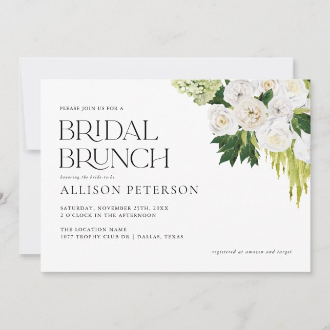 Invitation Élégante verdure d'été Brunch nuptial floral (Devant)