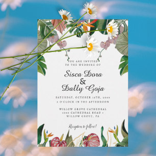 Invitation Élégante verdure d'eucalyptus, floraison tropicale