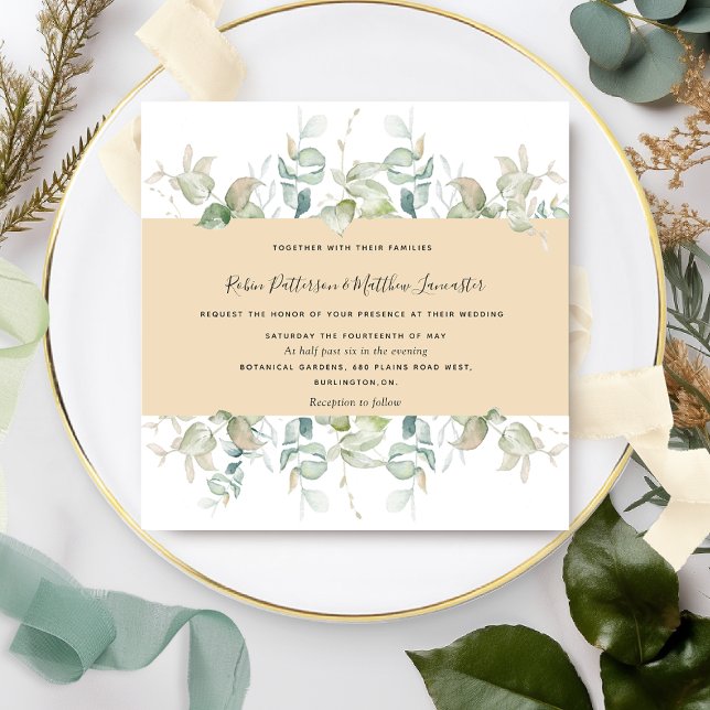 Invitation Elégante verdure et teinte beige, Mariage Carré (Créateur téléchargé)