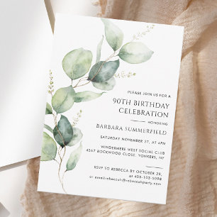 Invitation Elégante verdure Eucalyptus 90e anniversaire