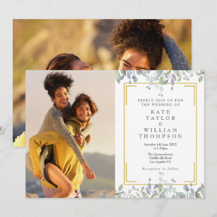 Invitation Élégante verdure Floral Sage Lilac 2 Mariage photo
