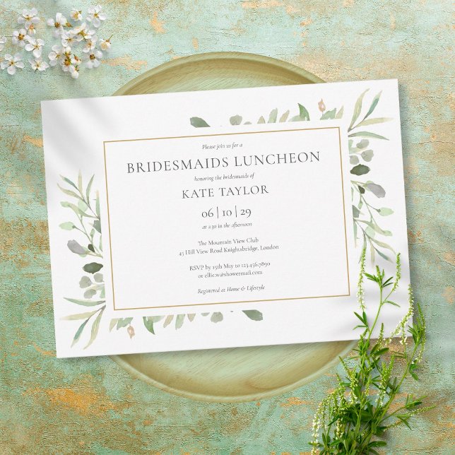 Invitation Élégante verdure Foliage Gold Bridesmaids Déjeuner (Créateur téléchargé)