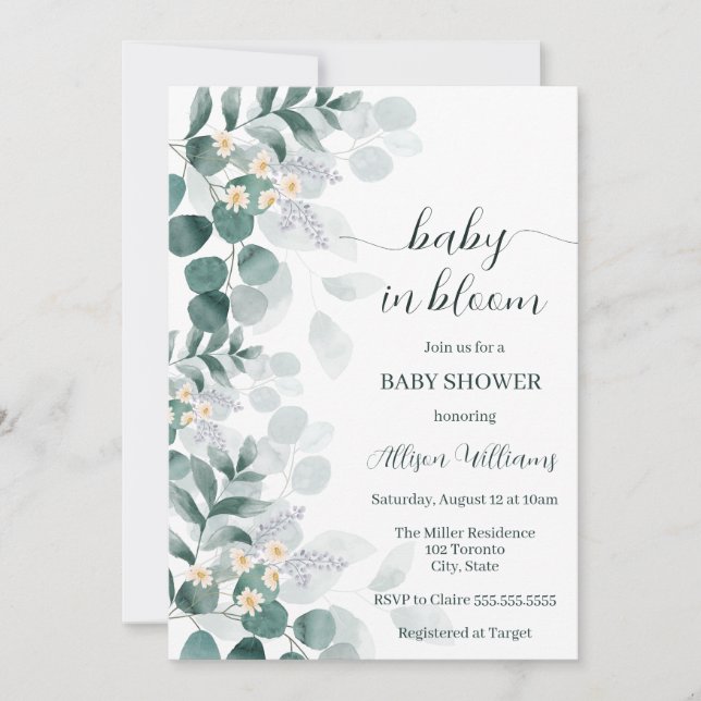 Invitation Elégante verdure moderne eucalyptus baby shower pa (Devant)