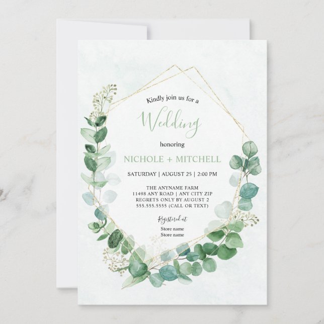 Invitation Elégante verdure Or tout en un Mariage (Devant)