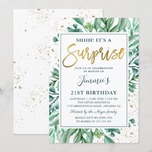 Invitation Elégante verdure Parties scintillant or Surprise A