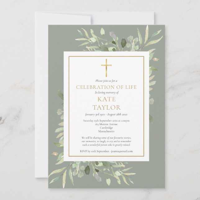 Invitation Élégante verdure Photo Célébration de la vie Funér (Devant)