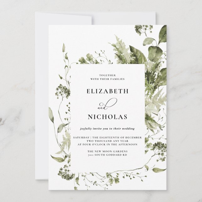 Invitation Élégante verdure printanière | MARIAGE (Devant)