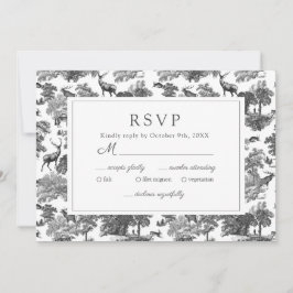 Invitation Elégante Vintage Black White Toile Deer RSVP