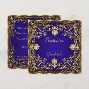 Invitation élégante vintage bleu roi or
