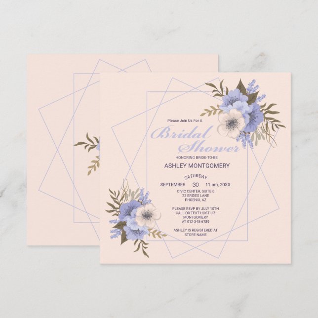 Invitation Élégante Violet cinq Roses pétales Fête des mariée (Devant / Derrière)