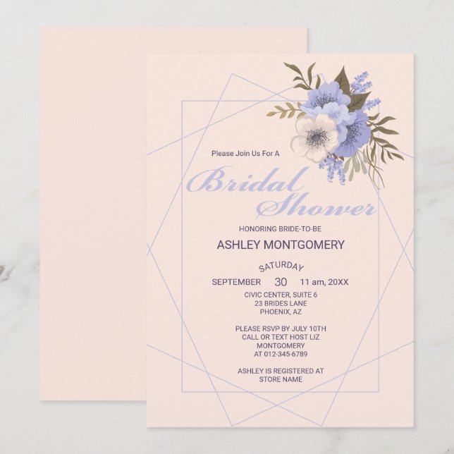 Invitation Élégante Violet cinq Roses pétales Fête des mariée (Devant / Derrière)