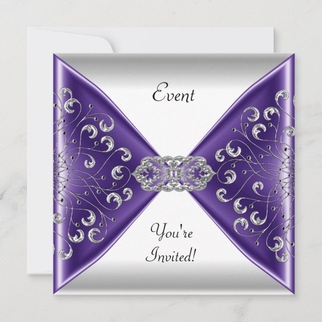 Invitation Élégante Violet Silver White Event Party (Devant)