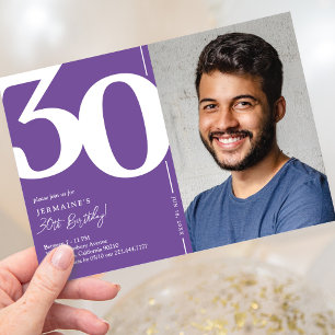 Invitation élégante violette avec photo pour 30e a