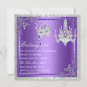 Invitation élégante violette et argent pour un 21e