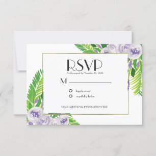 Invitation Elégante Voilet/Purple Mariage Aquarelle Florale