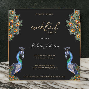 Invitation Elégante Watercolor Peacock Cocktail Party