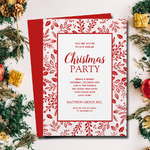 Invitation Élégantes Botaniques Rouges pour la Fête de Noël