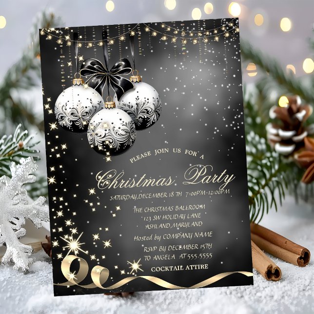 Invitation Élégantes boules de Noël Étincelantes Fête de Noël (Créateur téléchargé)
