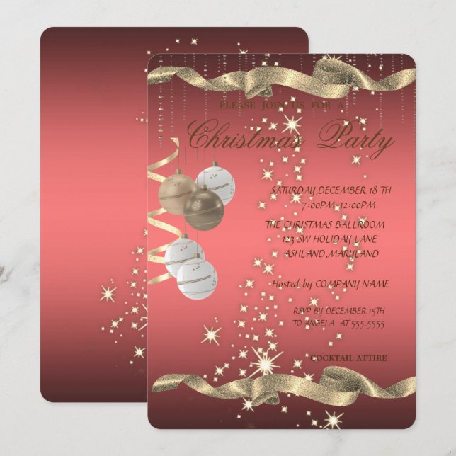 Invitation Élégantes boules de Noël, Étincelle, Fête de Noël (Devant / Derrière)