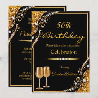 Invitation Élégantes coupes de fête d'anniversaire 50 ans or