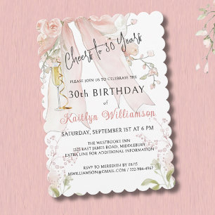 Invitation *Élégantes Félicitations pour 30 Ans Ruban Rose Fl
