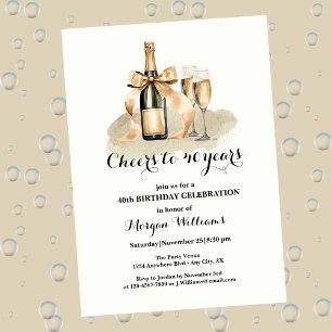 Invitation Élégantes Félicitations pour 40 Ans Champagne 40e