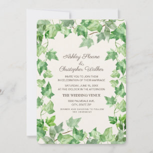 Invitation Élégantes feuilles de lierre vert sur fond crème p