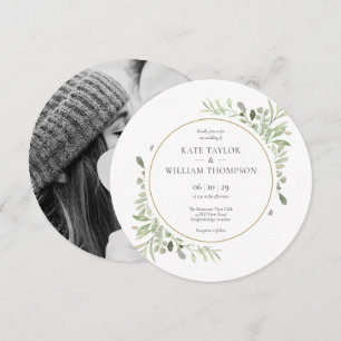 Invitation Élégantes feuilles de verdure Photo Mariage circul