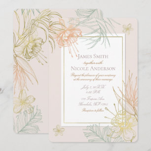 Invitation Élégantes Feuilles Florales Botaniques Tropicales