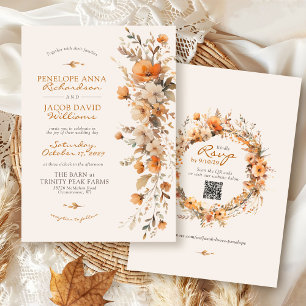 Invitation Élégantes Fleurs d'Automne Mariage Rustique Ivoire