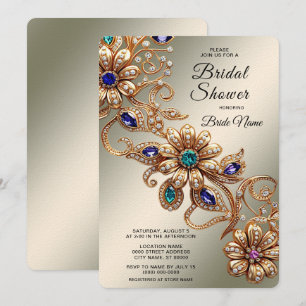 Invitation Élégantes Fleurs de Bijou en Or pour Baby Shower d