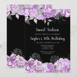 Invitation Élégantes fleurs de lilas et argent pour un Sweet 