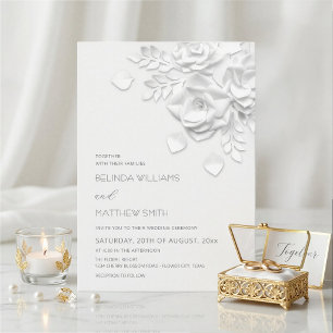 Invitation Élégantes Fleurs en Papier Blanc 3D Mariage Floral