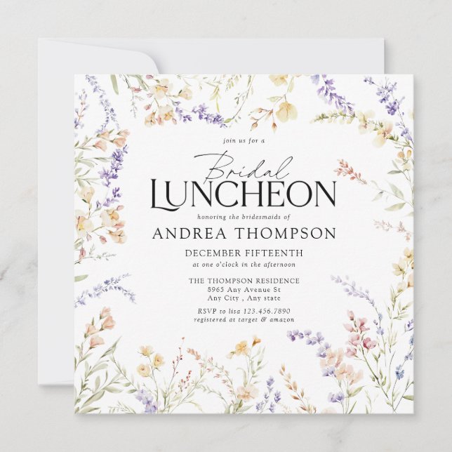 Invitation Élégantes fleurs florales d'été | Déjeuner nuptial (Devant)