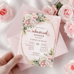 Invitation Élégantes Fleurs Rose Poussiéreuse Aquarelle Répét