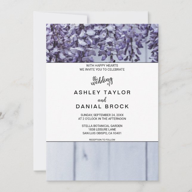 Invitation Élégantes fleurs violet rose bois fleuri Mariage (Devant)