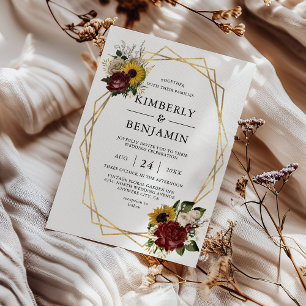 Invitation Élégantes Florales d'Automne et Cadre Géométrique