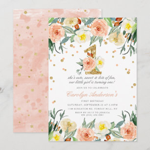 Invitation Élégantes Florales Filles 1er Anniversaire Invitat